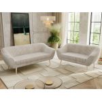 Zestaw PIRS 3+2 - beżowy, sztruks - nóżki,  buk