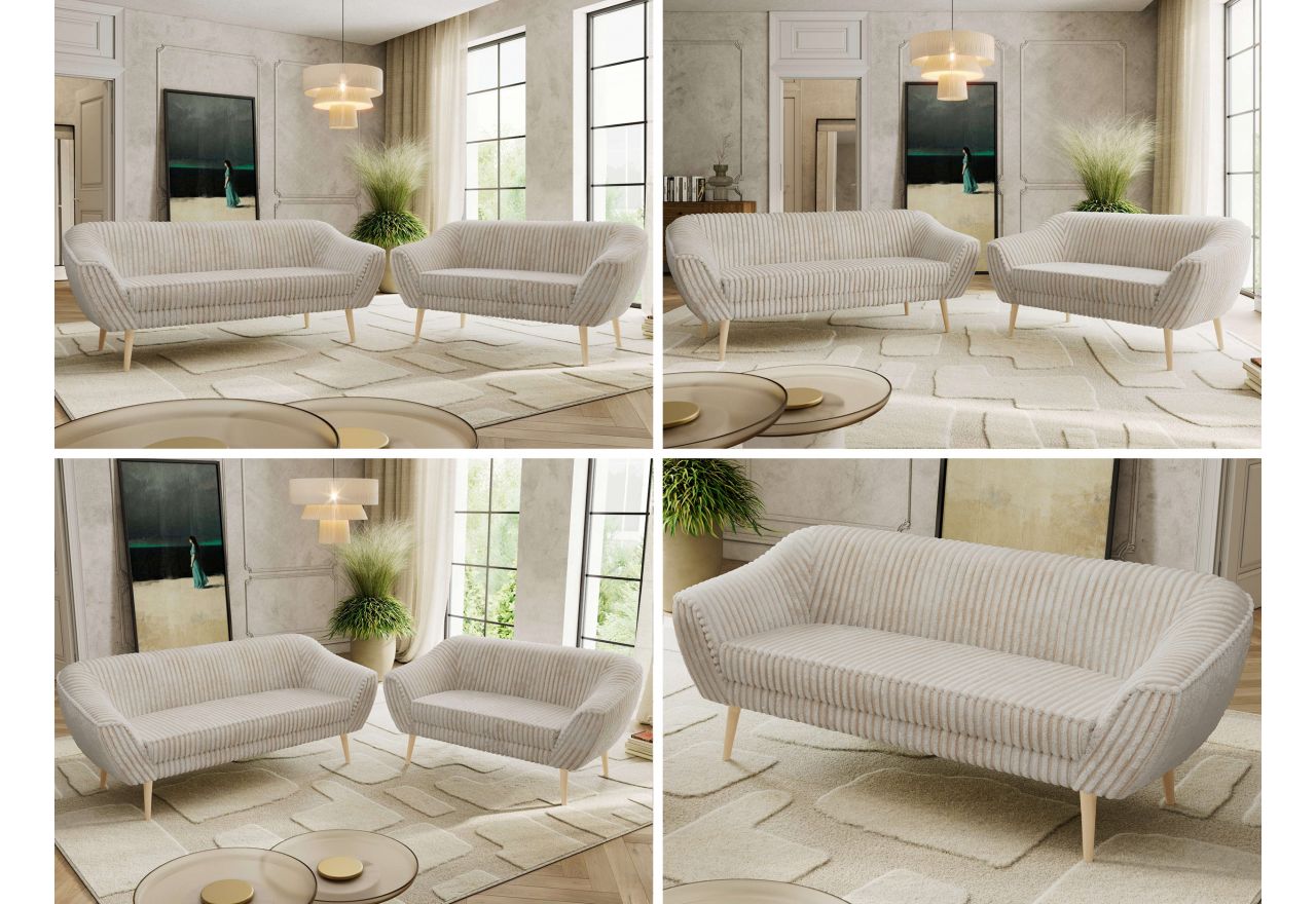 Zestaw PIRS 3+2 - beżowy, sztruks - nóżki,  buk