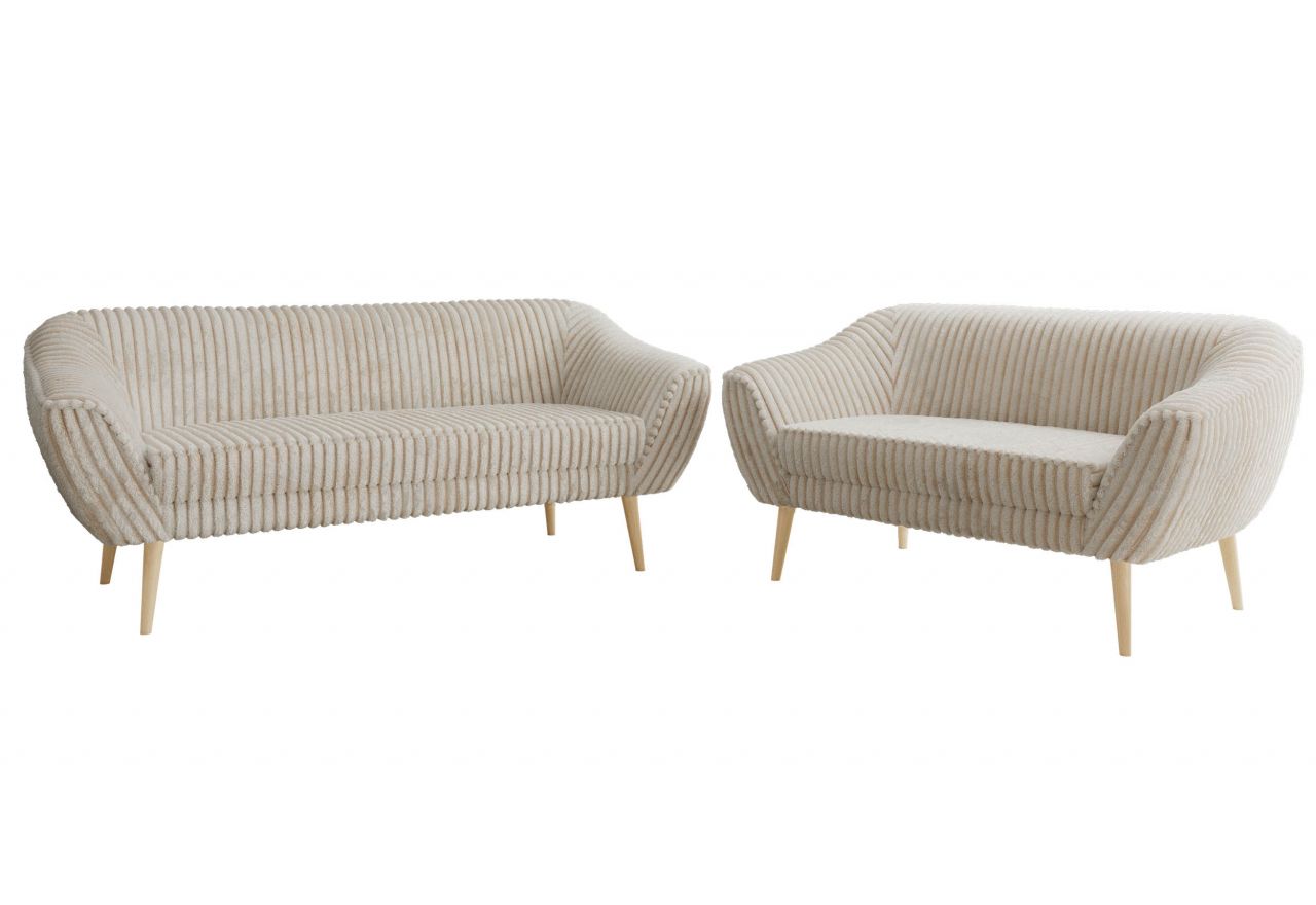 Zestaw PIRS 3+2 - beżowy, sztruks - nóżki,  buk