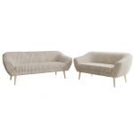 Zestaw PIRS 3+2 - beżowy, sztruks - nóżki,  buk