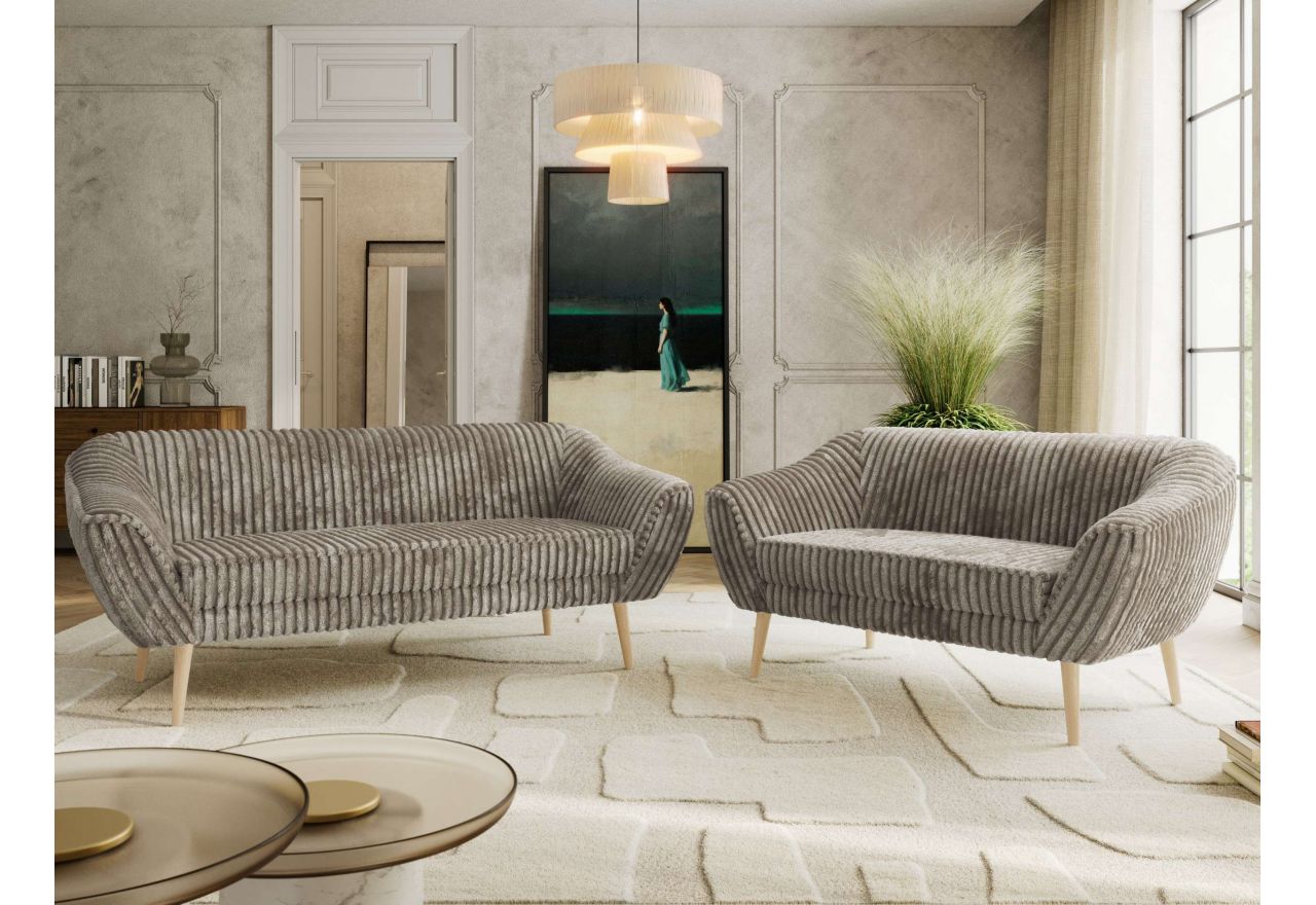 Zestaw PIRS 3+2 - jasnobrązowy, sztruks - nóżki,  buk