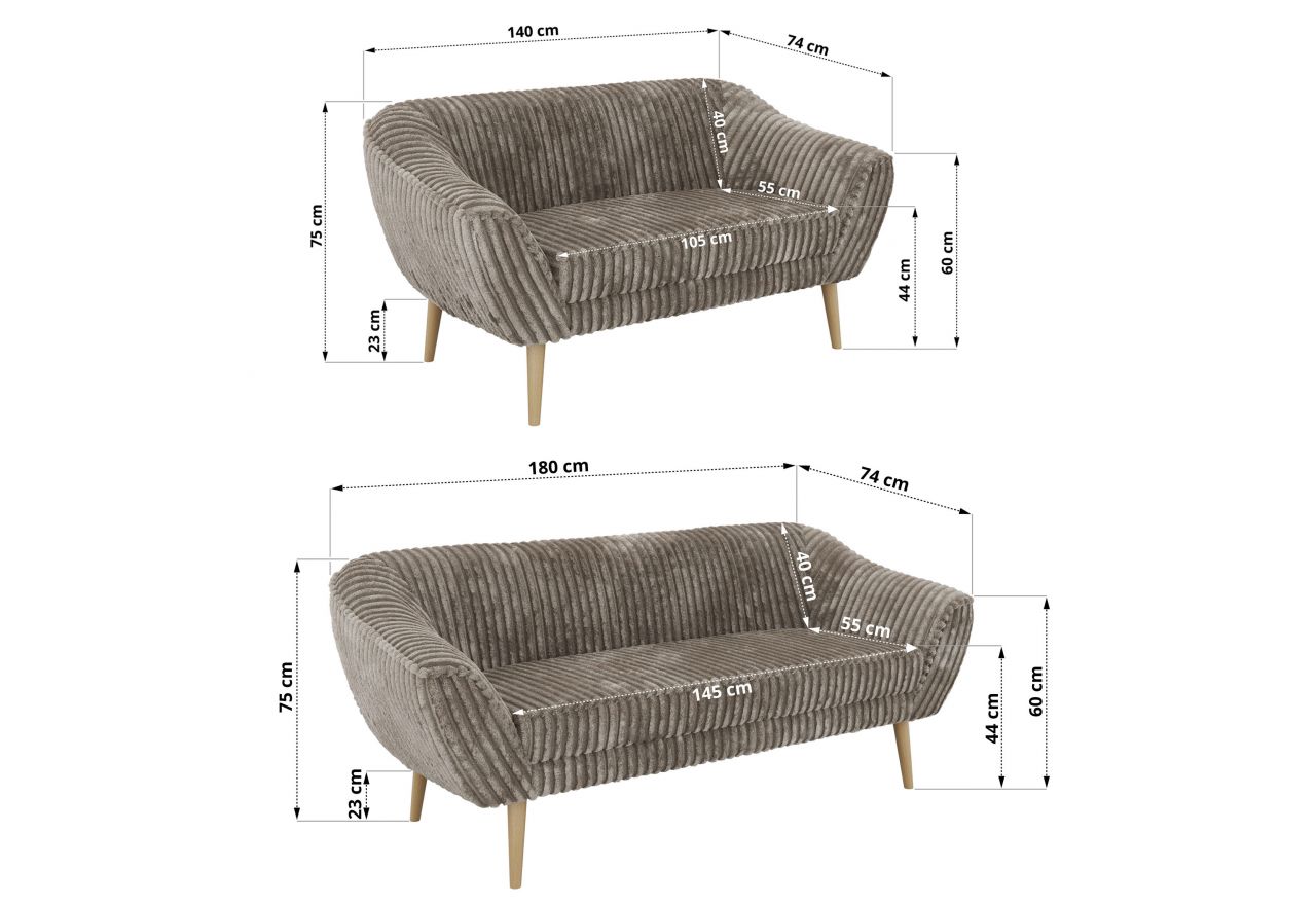 Zestaw PIRS 3+2 - jasnobrązowy, sztruks - nóżki,  buk
