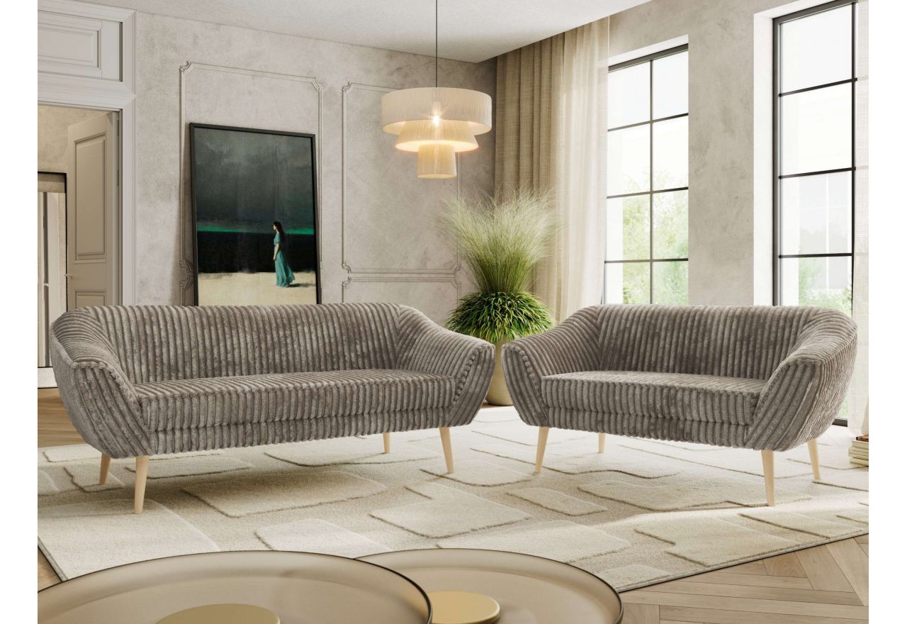 Zestaw PIRS 3+2 - jasnobrązowy, sztruks - nóżki,  buk