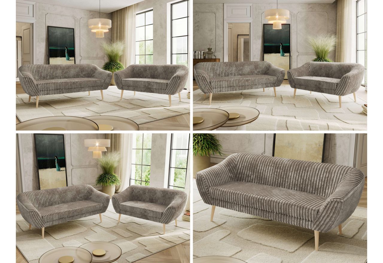 Zestaw PIRS 3+2 - jasnobrązowy, sztruks - nóżki,  buk