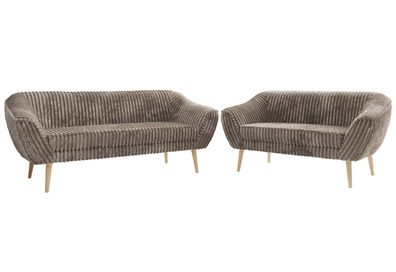 Zestaw PIRS 3+2 - jasnobrązowy, sztruks - nóżki,  buk