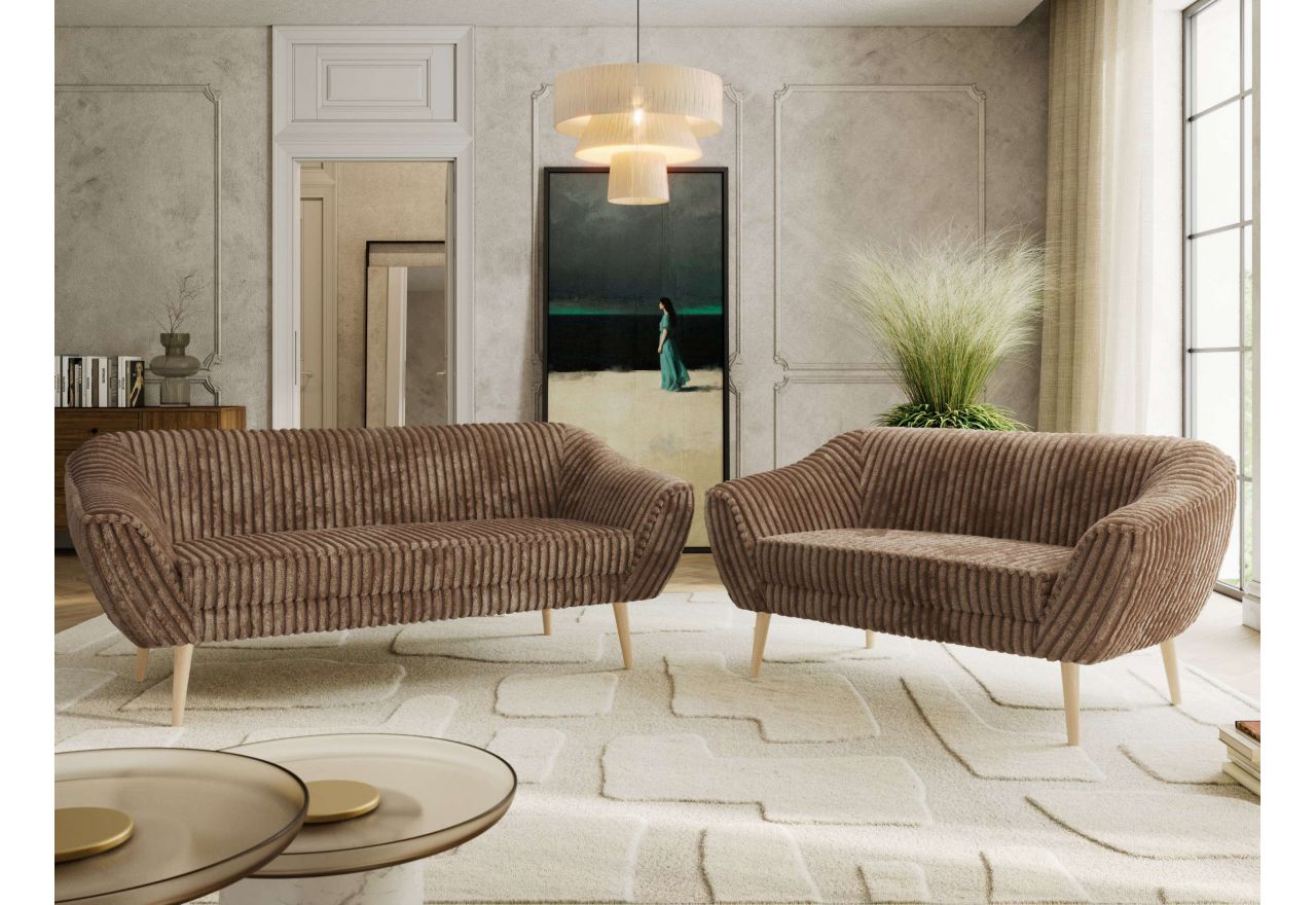 Zestaw PIRS 3+2 - brązowy, sztruks - nóżki,  buk