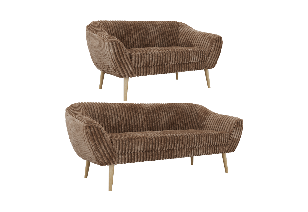 Zestaw PIRS 3+2 - brązowy, sztruks - nóżki,  buk