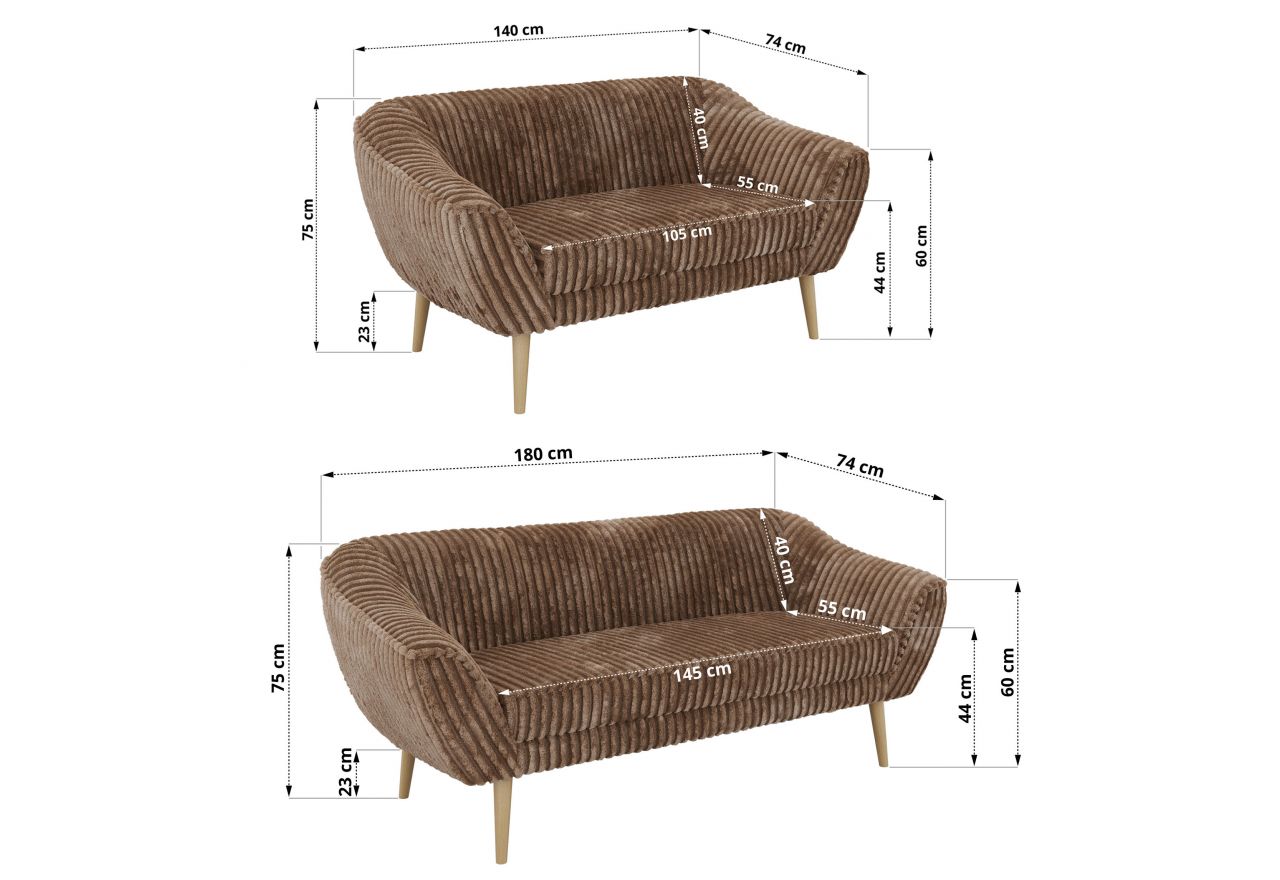 Zestaw PIRS 3+2 - brązowy, sztruks - nóżki,  buk