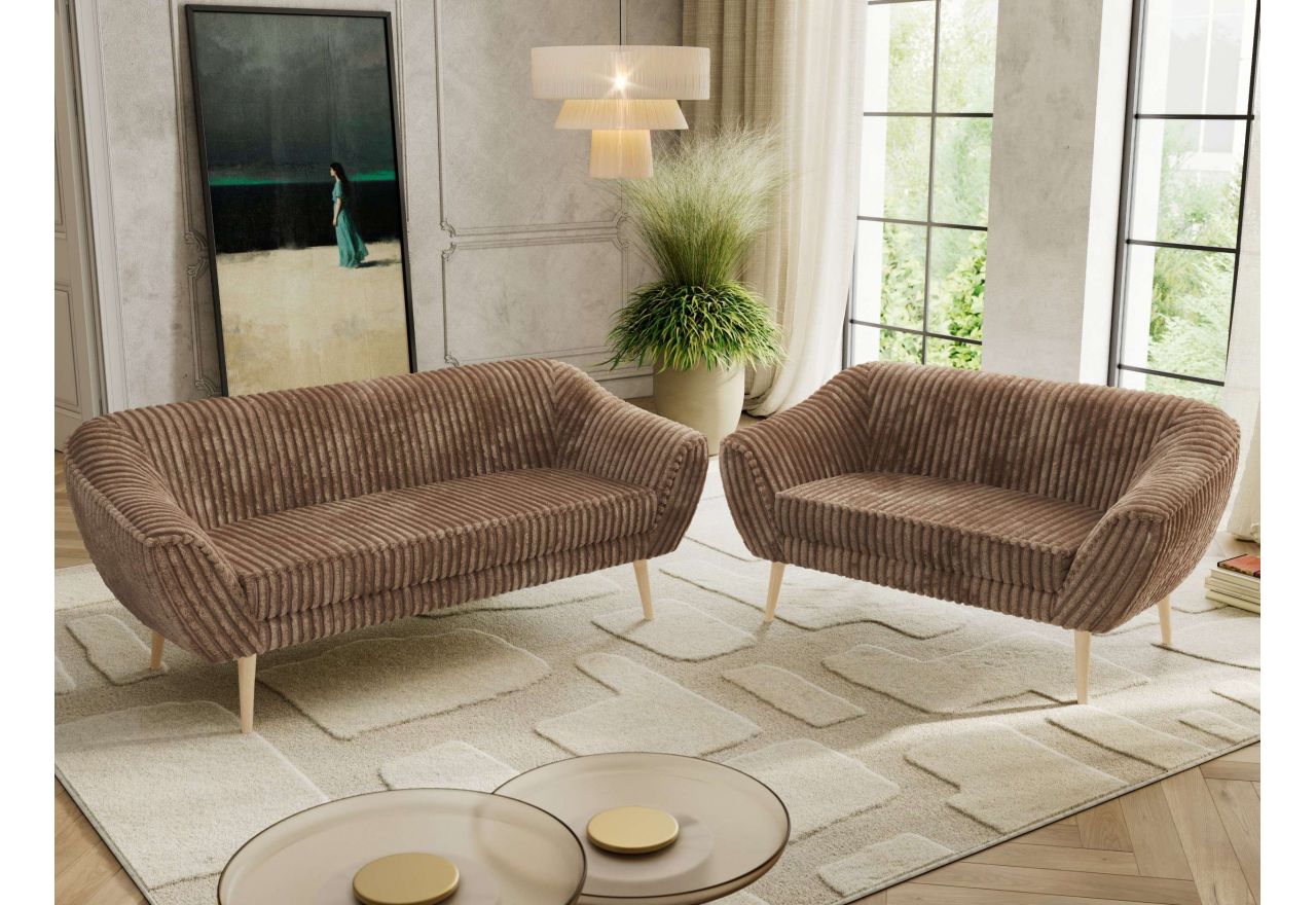 Zestaw PIRS 3+2 - brązowy, sztruks - nóżki,  buk