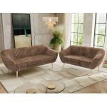 Zestaw PIRS 3+2 - brązowy, sztruks - nóżki,  buk