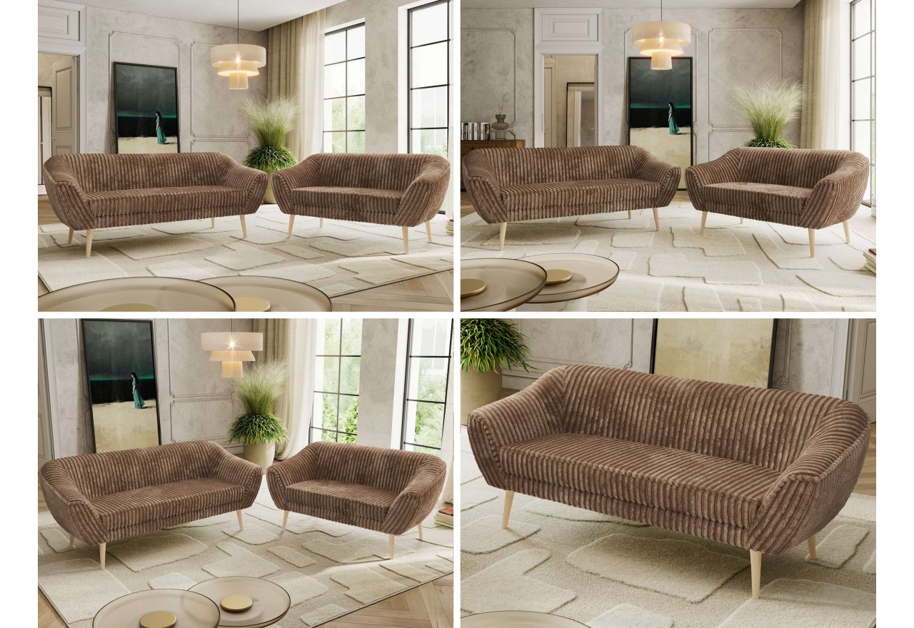 Zestaw PIRS 3+2 - brązowy, sztruks - nóżki,  buk