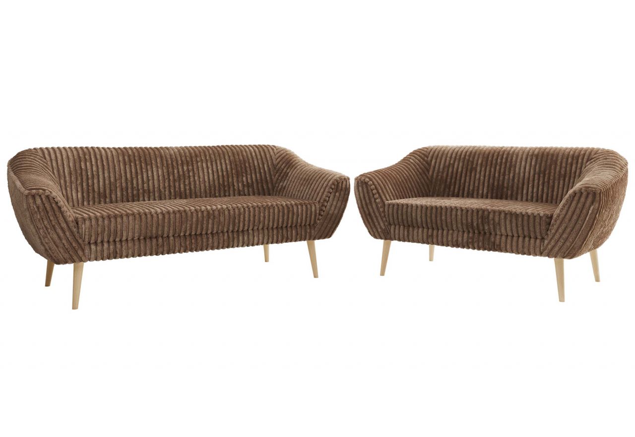 Zestaw PIRS 3+2 - brązowy, sztruks - nóżki,  buk