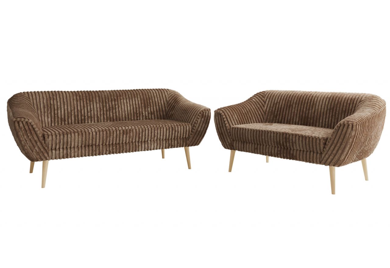 Zestaw PIRS 3+2 - brązowy, sztruks - nóżki,  buk