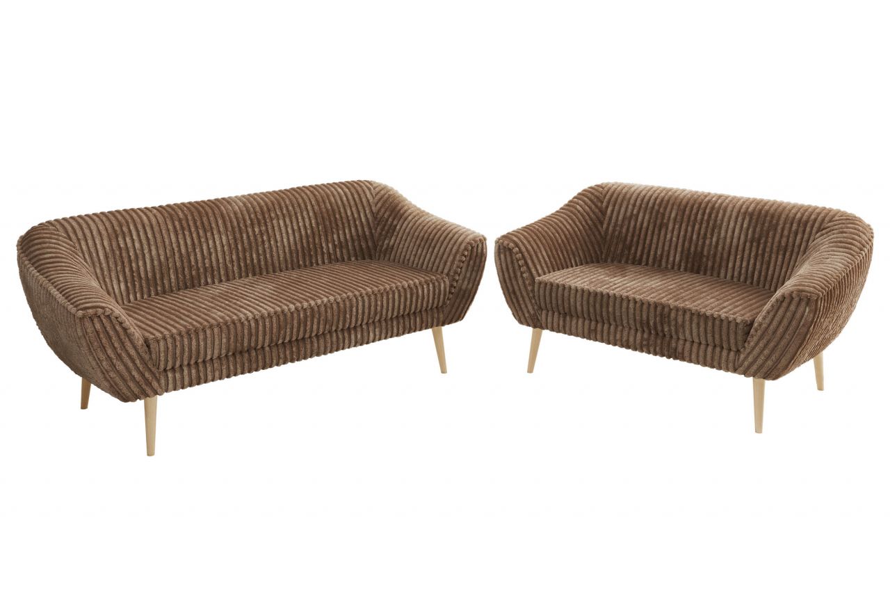 Zestaw PIRS 3+2 - brązowy, sztruks - nóżki,  buk