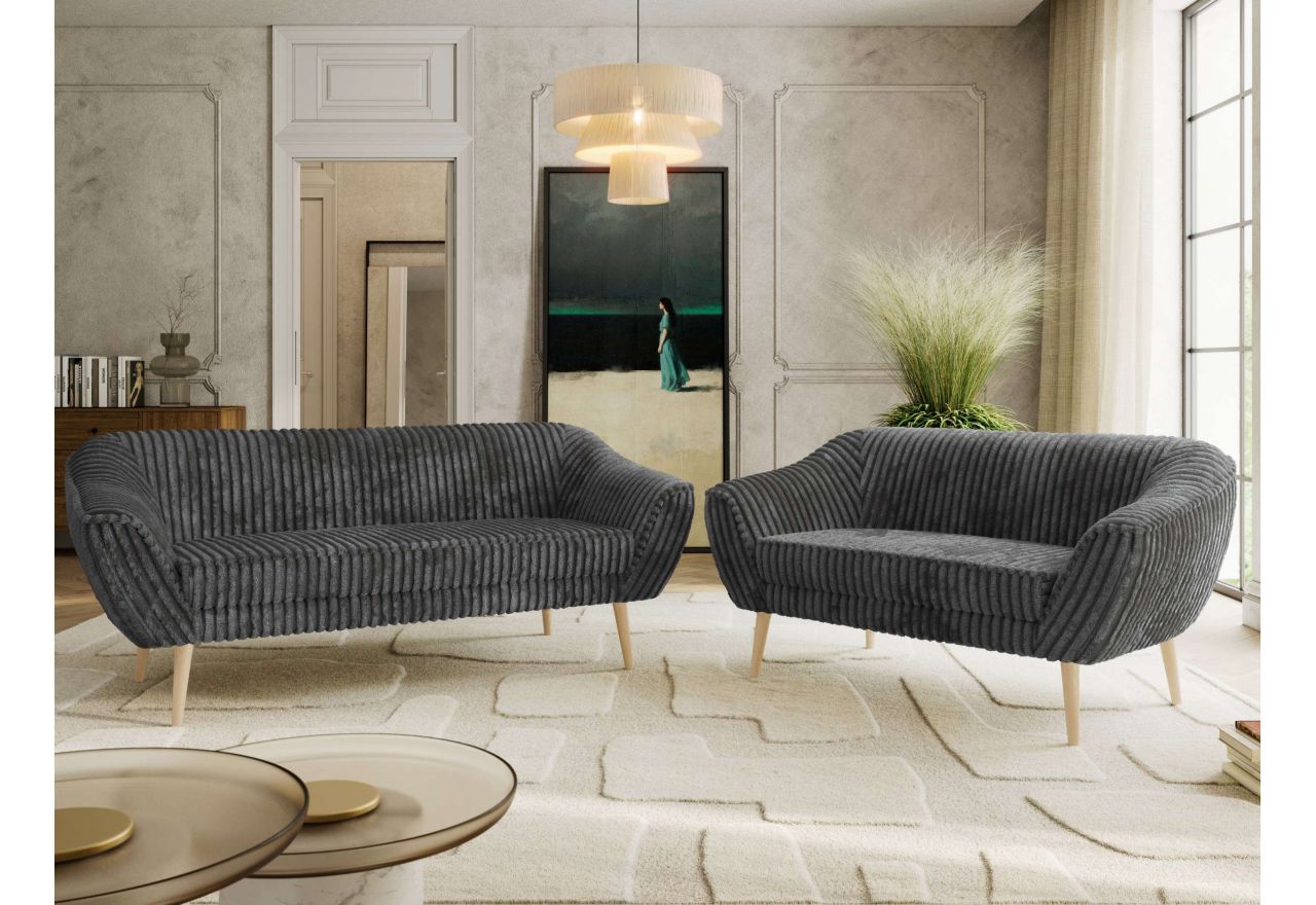 Zestaw PIRS 3+2 - szary, sztruks - nóżki,  buk