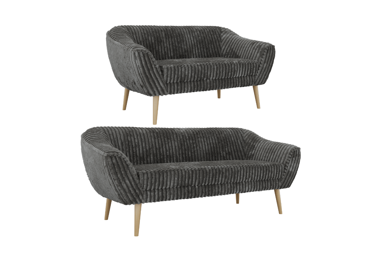 Zestaw PIRS 3+2 - szary, sztruks - nóżki,  buk