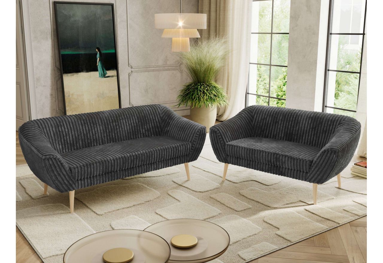 Zestaw PIRS 3+2 - szary, sztruks - nóżki,  buk