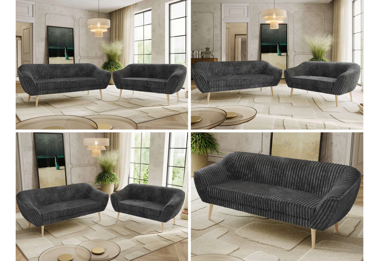 Zestaw PIRS 3+2 - szary, sztruks - nóżki,  buk