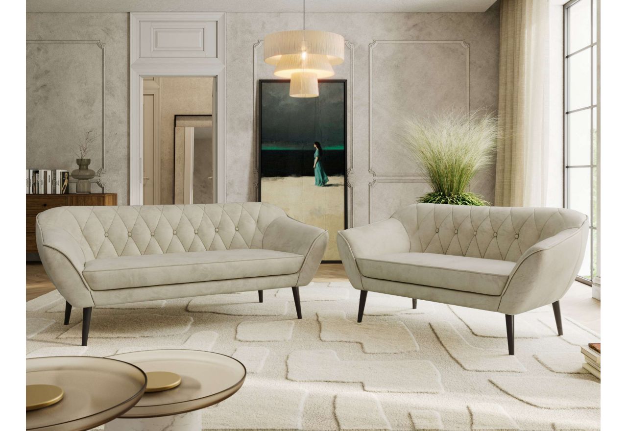 Zestaw PIRS 3+2 - kremowy, welwet - nóżki,  czarny