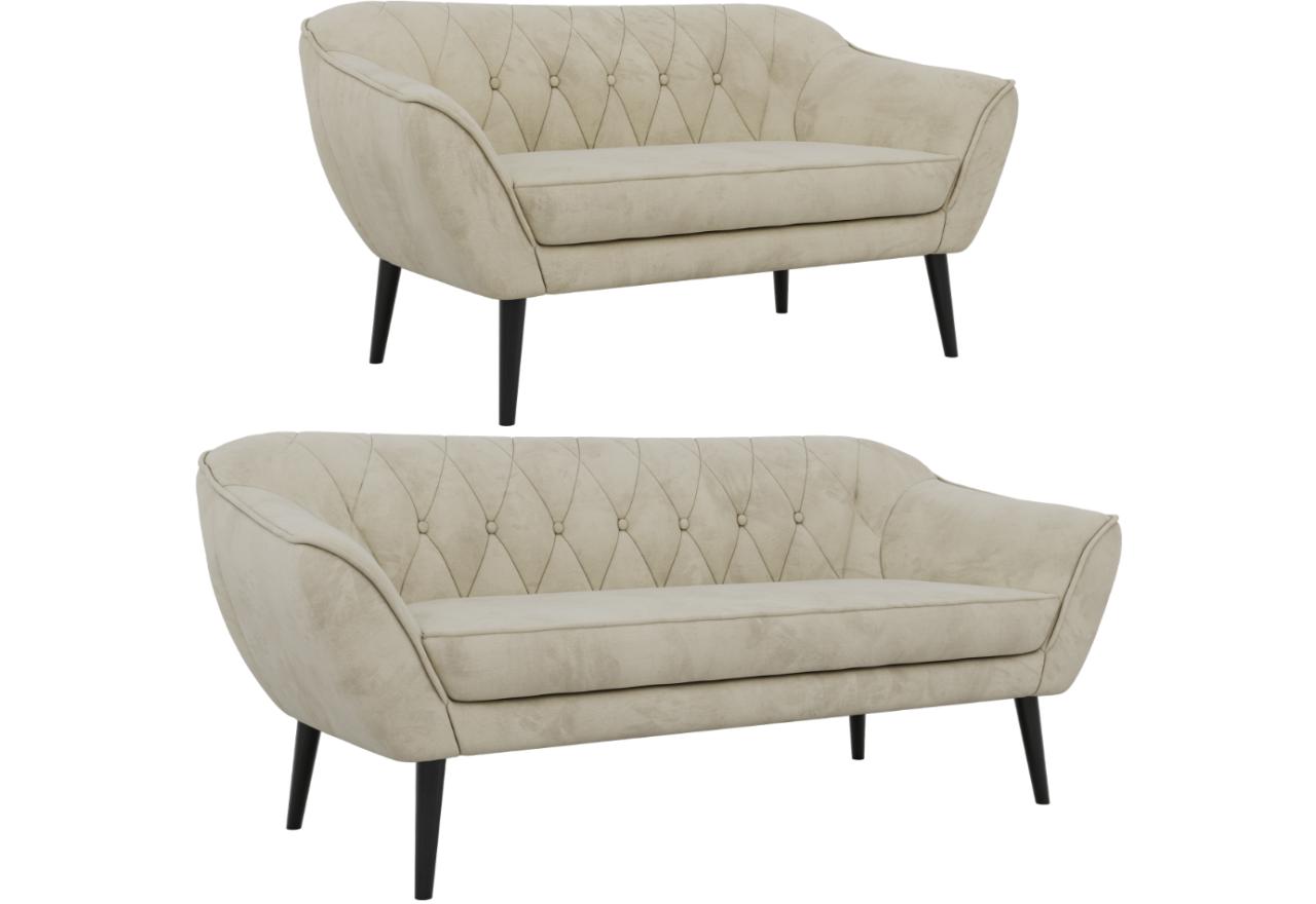 Zestaw PIRS 3+2 - kremowy, welwet - nóżki,  czarny