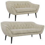 Zestaw PIRS 3+2 - kremowy, welwet - nóżki,  czarny