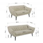 Zestaw PIRS 3+2 - kremowy, welwet - nóżki,  czarny