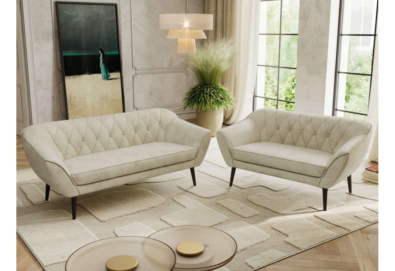 Zestaw PIRS 3+2 - kremowy, welwet - nóżki,  czarny