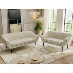 Zestaw PIRS 3+2 - kremowy, welwet - nóżki,  czarny