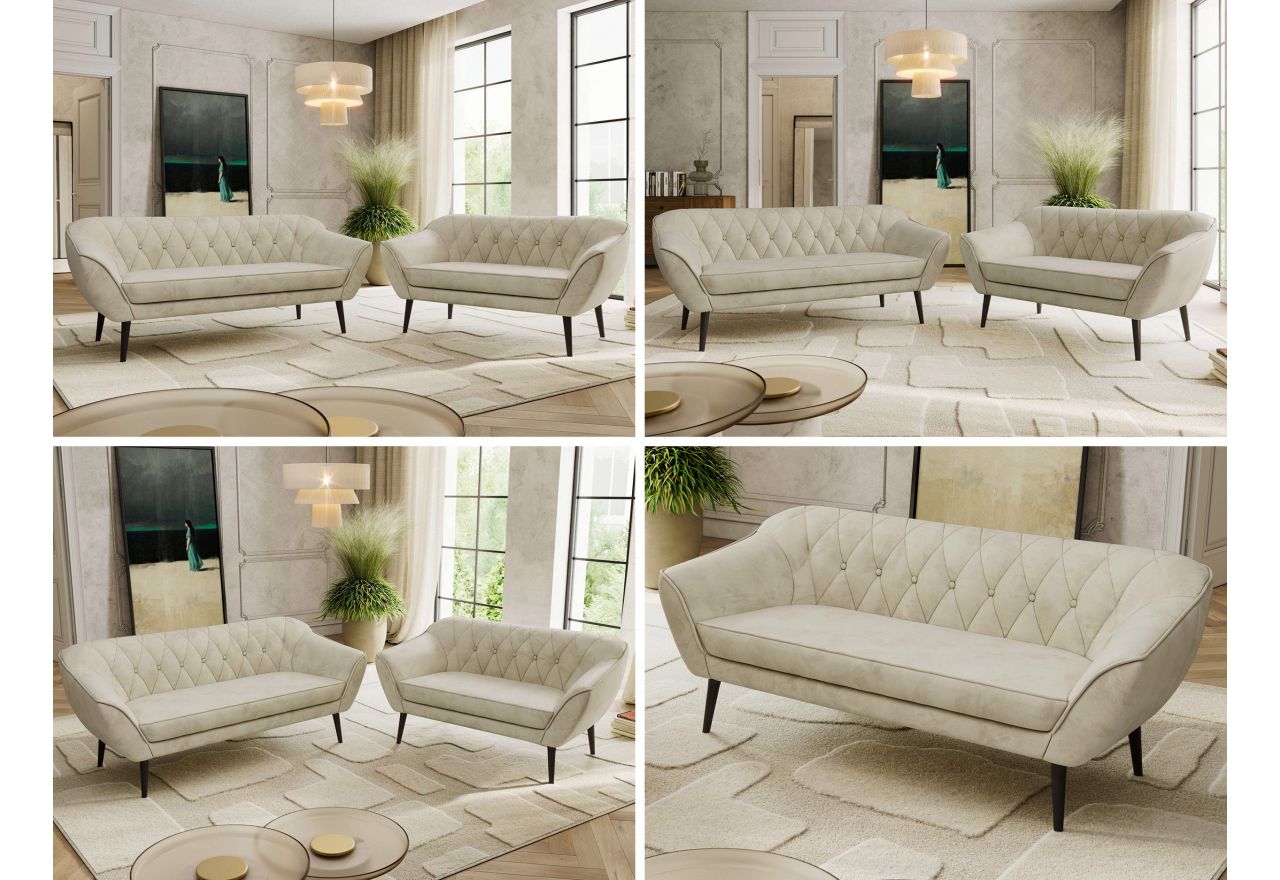 Zestaw PIRS 3+2 - kremowy, welwet - nóżki,  czarny