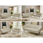 Zestaw PIRS 3+2 - kremowy, welwet - nóżki,  czarny