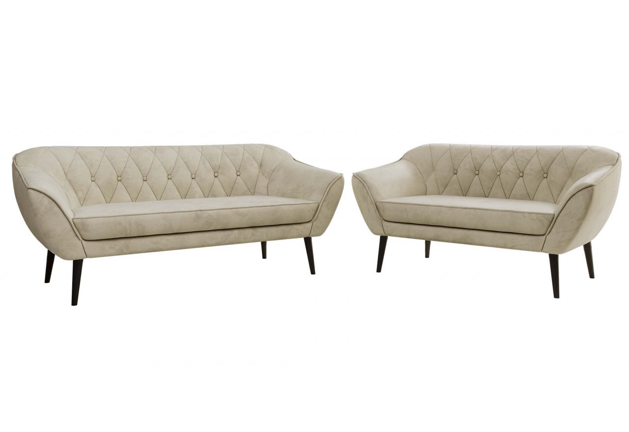 Zestaw PIRS 3+2 - kremowy, welwet - nóżki,  czarny