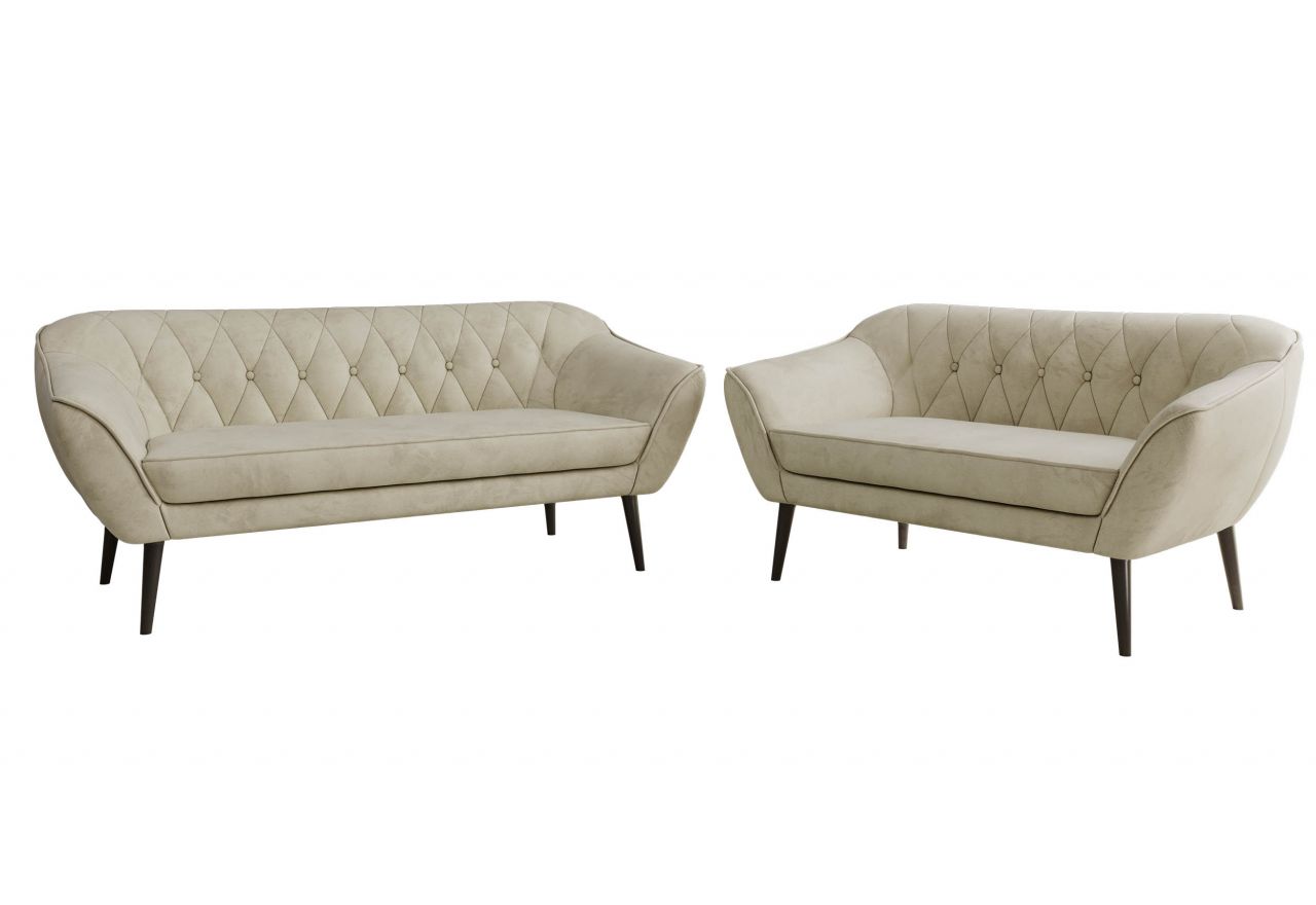 Zestaw PIRS 3+2 - kremowy, welwet - nóżki,  czarny