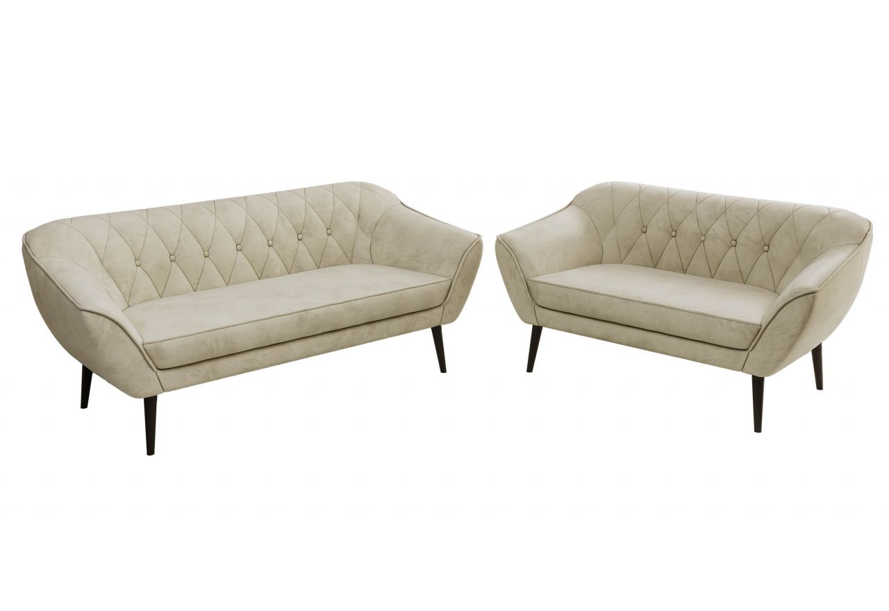 Zestaw PIRS 3+2 - kremowy, welwet - nóżki,  czarny