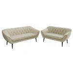 Zestaw PIRS 3+2 - kremowy, welwet - nóżki,  czarny