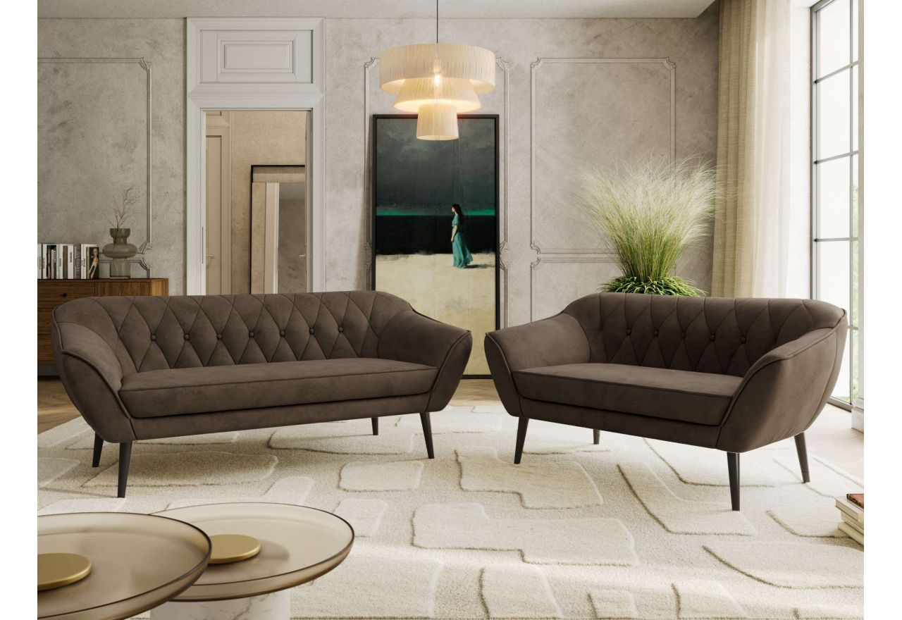 Zestaw PIRS 3+2 - brązowy, welwet - nóżki,  czarny