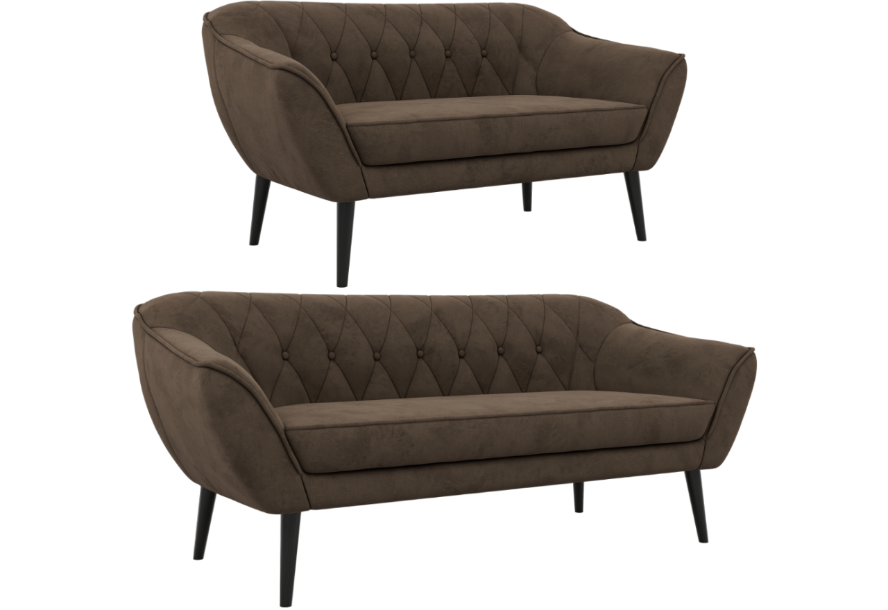 Zestaw PIRS 3+2 - brązowy, welwet - nóżki,  czarny