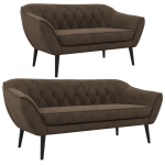 Zestaw PIRS 3+2 - brązowy, welwet - nóżki,  czarny