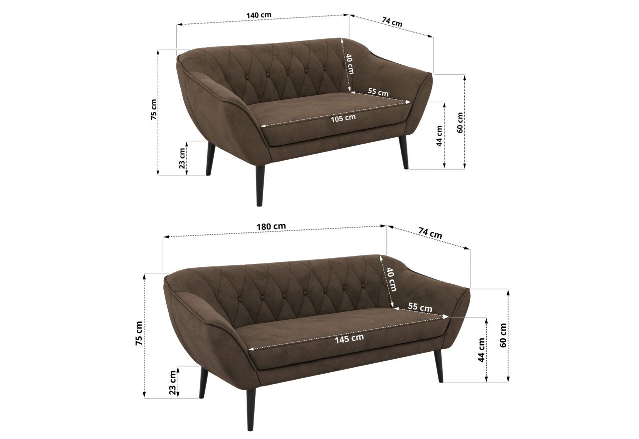 Zestaw PIRS 3+2 - brązowy, welwet - nóżki,  czarny