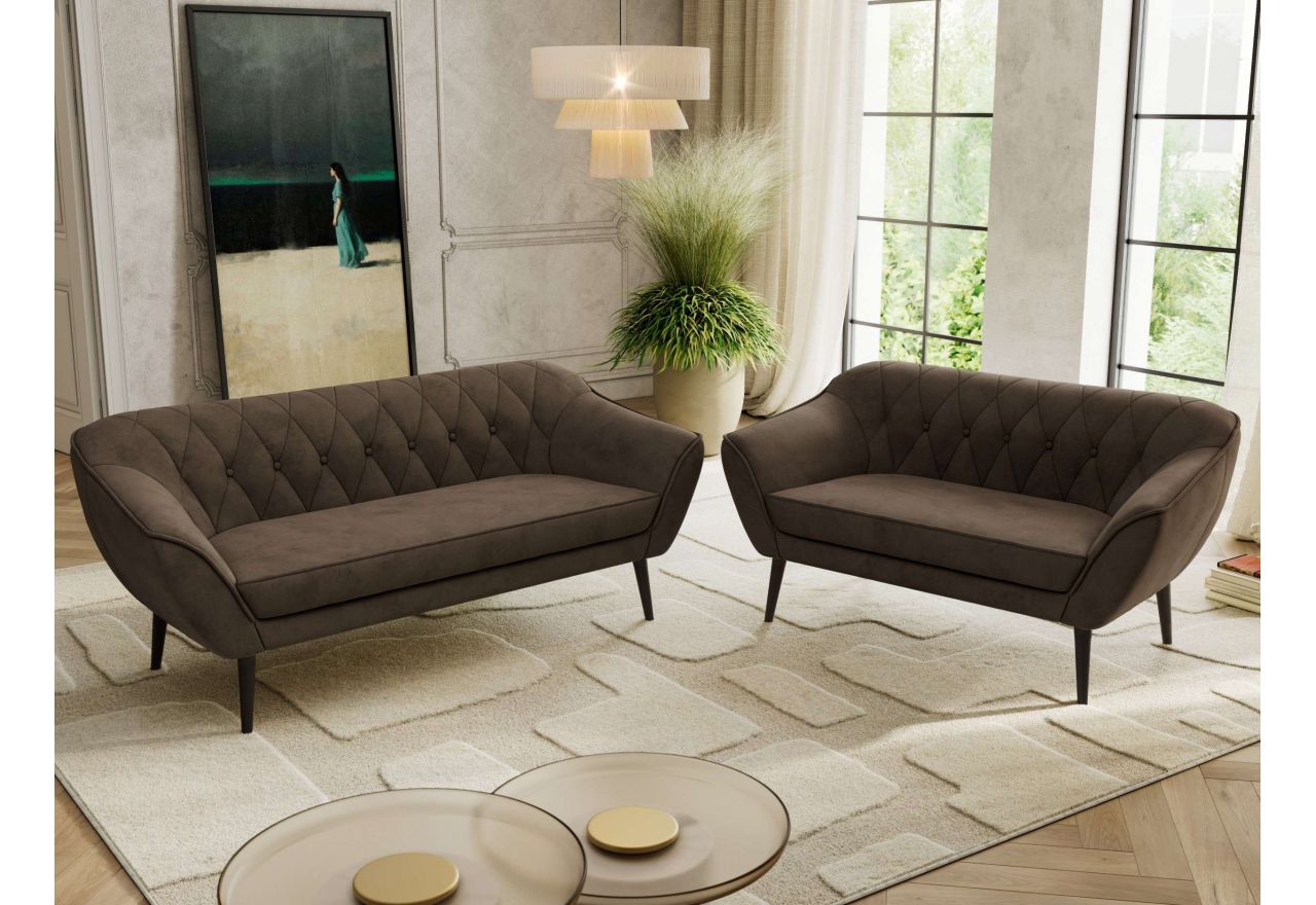 Zestaw PIRS 3+2 - brązowy, welwet - nóżki,  czarny