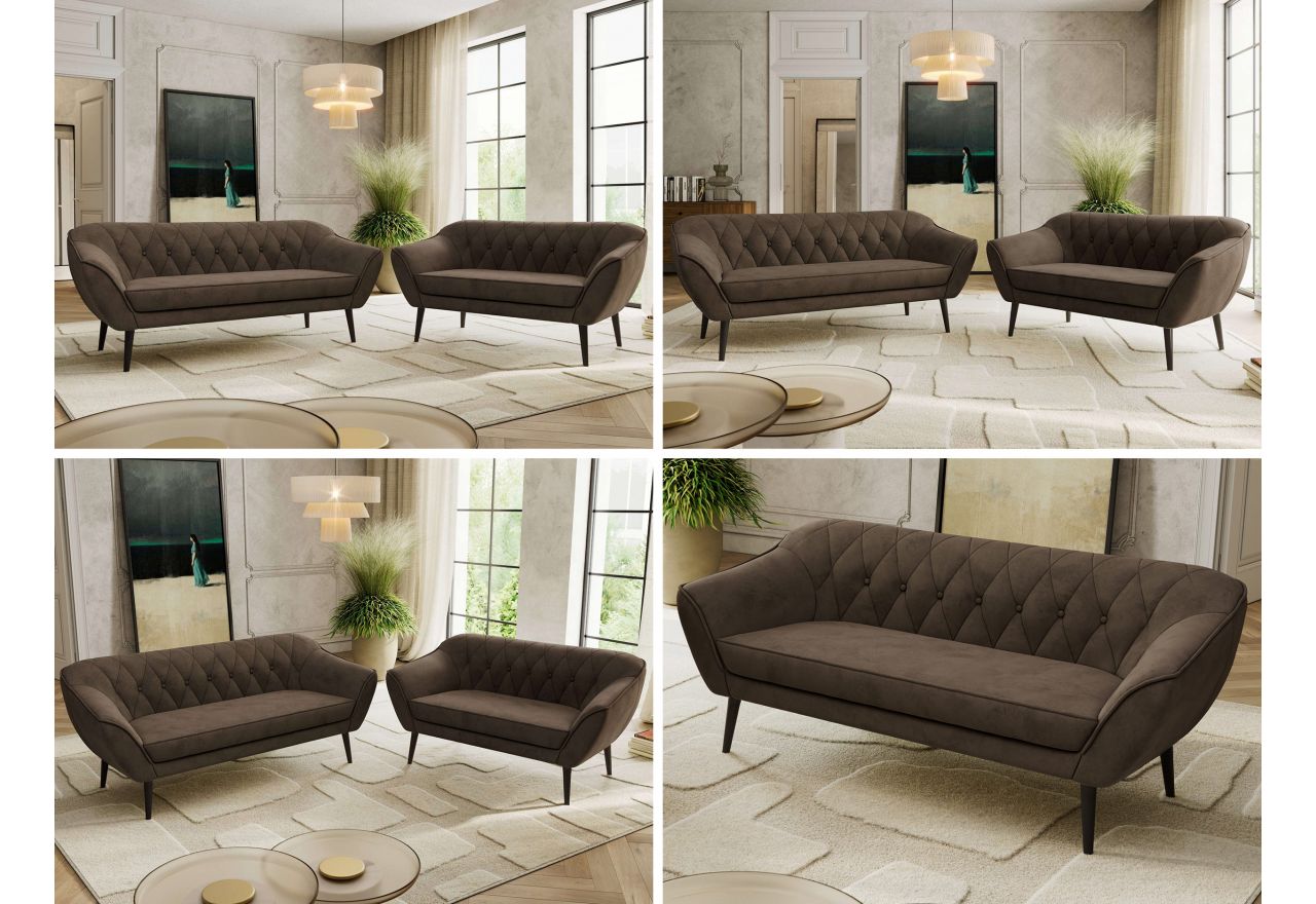 Zestaw PIRS 3+2 - brązowy, welwet - nóżki,  czarny