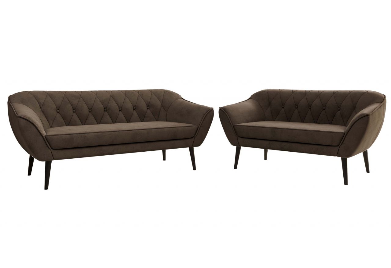 Zestaw PIRS 3+2 - brązowy, welwet - nóżki,  czarny