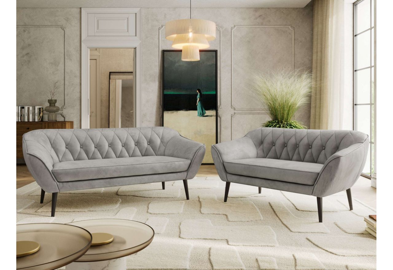 Zestaw PIRS 3+2 - jasnoszary, welwet - nóżki,  czarny