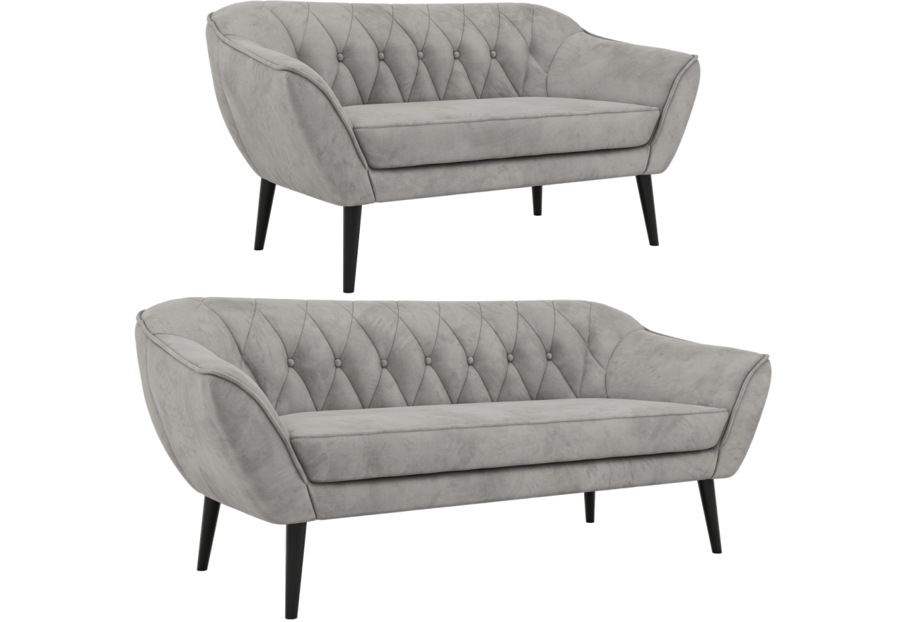 Zestaw PIRS 3+2 - jasnoszary, welwet - nóżki,  czarny