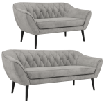 Zestaw PIRS 3+2 - jasnoszary, welwet - nóżki,  czarny