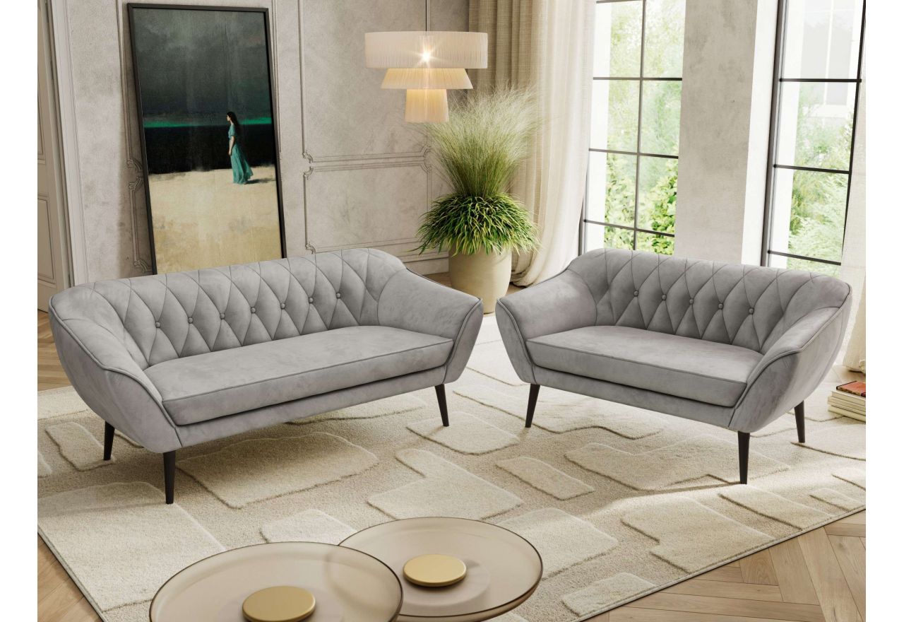 Zestaw PIRS 3+2 - jasnoszary, welwet - nóżki,  czarny