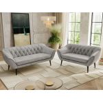 Zestaw PIRS 3+2 - jasnoszary, welwet - nóżki,  czarny