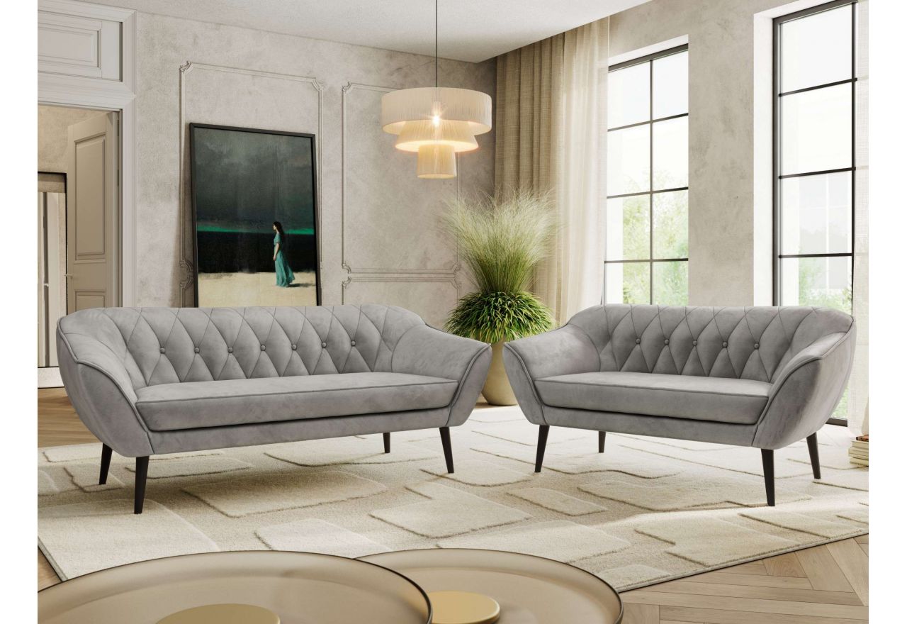 Zestaw PIRS 3+2 - jasnoszary, welwet - nóżki,  czarny