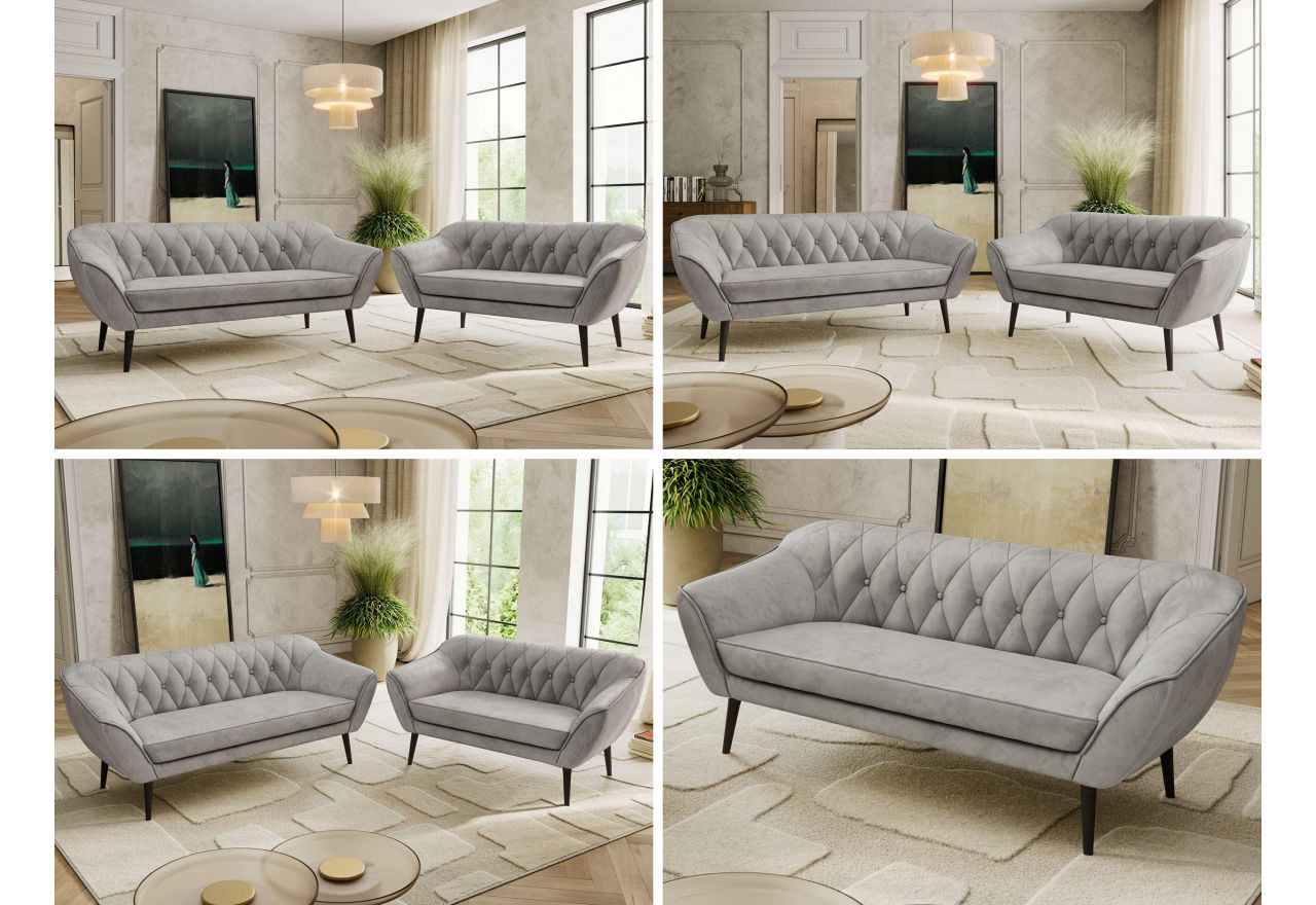 Zestaw PIRS 3+2 - jasnoszary, welwet - nóżki,  czarny