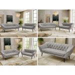 Zestaw PIRS 3+2 - jasnoszary, welwet - nóżki,  czarny