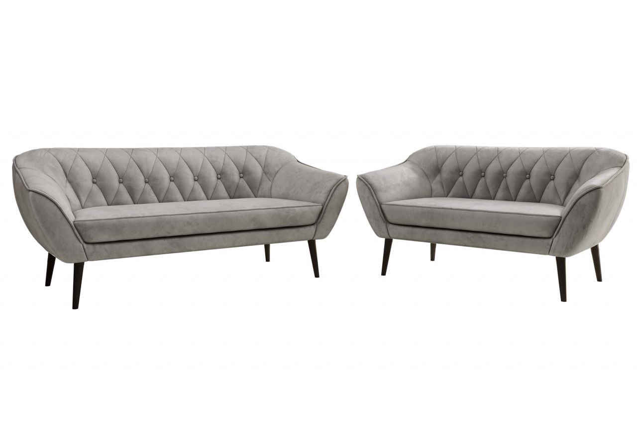 Zestaw PIRS 3+2 - jasnoszary, welwet - nóżki,  czarny